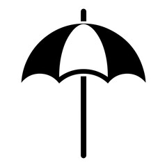 Poster - A simple black illustration of an umbrella with a straight handle and curved canopy design