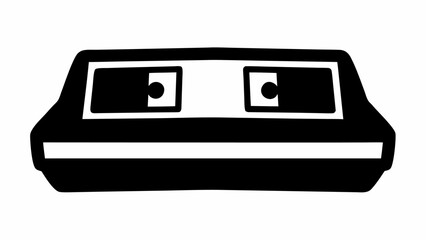 Poster - Illustration of a black and white console with two square openings and circular elements inside them