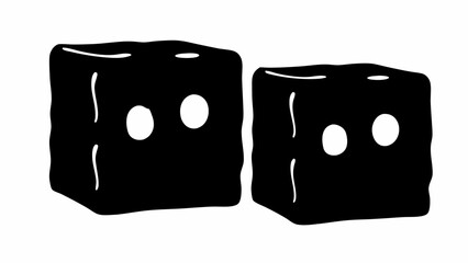 Poster - Illustration of two black dice with white spots, side by side, on a plain white background design style