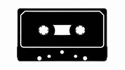 Poster - A black and white illustration of a cassette tape with a white border and white details design style
