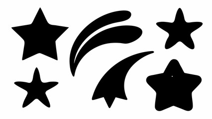 Poster - Silhouette of assorted stars and curved shapes in black on a white background creating a simple design