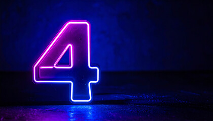 Aufkleber - Glowing neon number 4 four, bright light. 3D rendering. Dark backdrop.