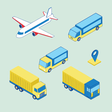 Isometric illustration of various objects isolated on white background