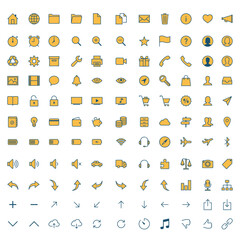 Fototapete - Collection of modern flat design icons in yellow and blue for web and mobile applications