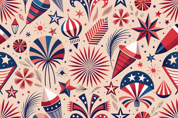 Poster - Seamless Pattern Design with Colorful Fireworks for Celebrations and Festive Backgrounds