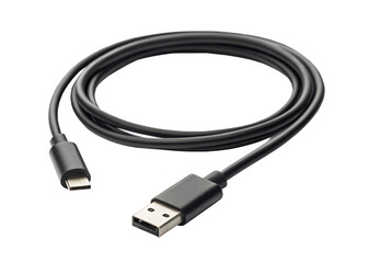 black electric cable isolated on a transparent background