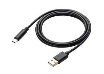 black mini usb cable isolated on a transparent background