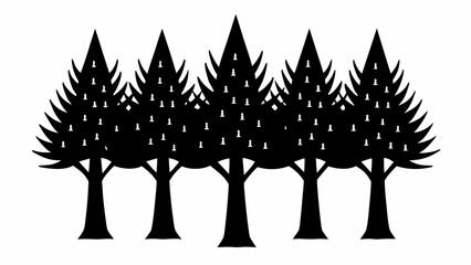Poster - Silhouette of five trees decorated with chess pawns in a row against a white background design element