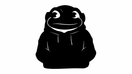 Poster - Silhouette of a cartoon frog wearing a hoodie with a simple design in black and white color palette
