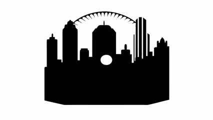 Aufkleber - Silhouette of a city skyline with various buildings and a bridge in the background at nighttime view