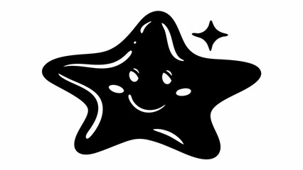 Aufkleber - A black star with a cute face and a small star on the right side isolated on a white background image