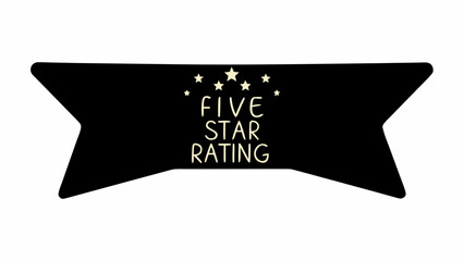 Poster - Black banner with five stars above the words five star rating in white color on a white background design
