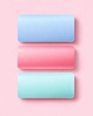Poster - Three rounded rectangular bars in pastel blue, pink, and teal shades are stacked vertically on a soft pink background.