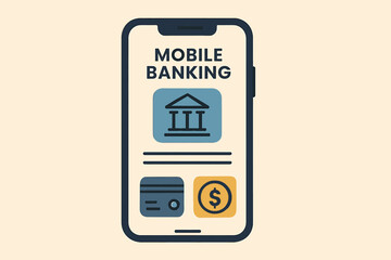 Poster - A digitally rendered illustration showcasing mobile banking on a smartphone screen, illustrating financial technology, secure transactions, and digital payment systems.
