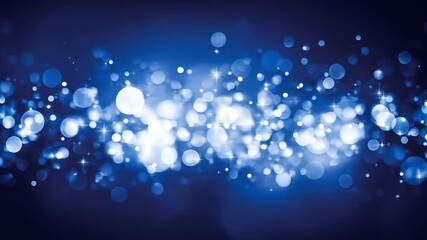Wall Mural - shimmering blue bokeh lights moving across dark background with glowing particles flow.