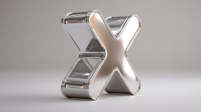 3D Silver Letter X with Chrome Alphabet, and Metal Font.