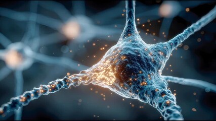 Poster - Close-up of neural connections glowing with electrical impulses in a brain network, visualized in high detail