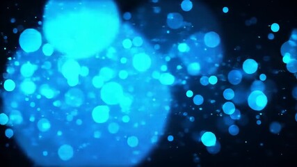 Wall Mural - Abstract blue glowing bokeh particles floating in dark background for effect footage.