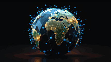 Poster - Abstract digital globe representing global connections and network communication on black background.