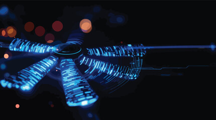 Poster - Abstract futuristic design featuring illuminated blades and digital light trails in a dark setting.
