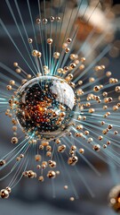 Poster - A futuristic visualization of a glowing orb surrounded by golden particles and blue filaments, symbolizing energy or digital networks