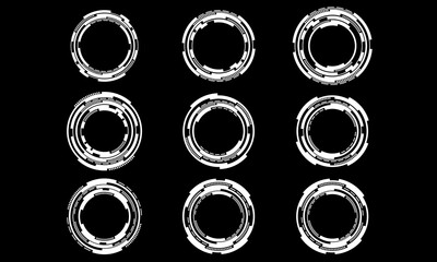 Poster - Set of sci fi white circle and frame user interface elements technology futuristic design modern creative on black background vector