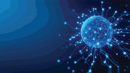 Poster - Futuristic digital sphere with connecting lines and glowing points representing technology.