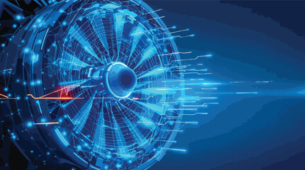 Poster - Futuristic jet engine turbine design with digital blue glowing elements abstract concept.