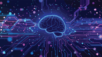 Poster - Futuristic representation of artificial intelligence human brain with circuit board elements.