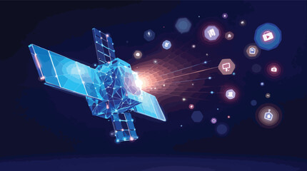 Poster - Modern abstract low poly illustration of a satellite transmitting data in deep space network.