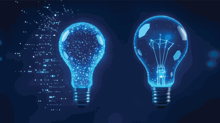 Poster - Two glowing digital light bulbs illustrating ideas innovation and technological advancement.
