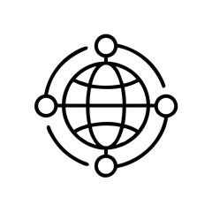 Poster - Illustration of a global network with four connected nodes in a minimalist black and white design