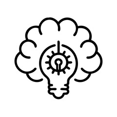 Poster - outline drawing of a brain with a lightbulb inside representing ideas innovation and creative thinki