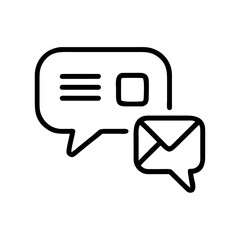 Poster - Illustration of a speech bubble with lines and a square, next to an envelope inside a speech bubble