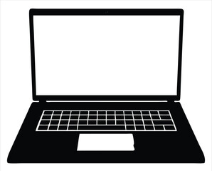 Fototapete - Simple silhouette of an open laptop computer with a blank white screen and keyboard presented on a white background