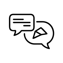 Poster - Outline illustration showing two speech bubbles one with text lines and one with a paper airplane icon design