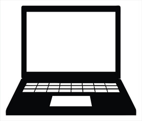 Fototapete - A simple modern black and white illustration of an open laptop with a blank white screen ready for use