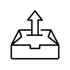 Poster - Outline drawing of an open box with an arrow pointing upwards indicating sending or uploading data icon