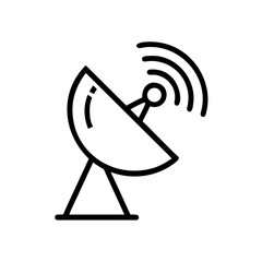 Poster - Illustration of a satellite dish antenna with radiating waves in a simple black outline style design