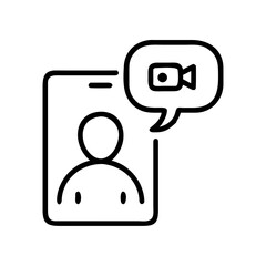 Poster - Person on phone with video camera in speech bubble representing a video call or video conference call