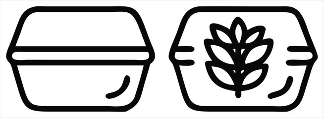 Poster - Two stylized black and white line art icons of closed trash can representing grain or plant symbol. one icon is a simple outline with horizontal lines. the other features a detailed plant illustration