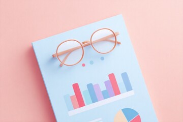 Poster - flat lay of customer heatmap report persona sketches and glasses on pastel background with copy space
