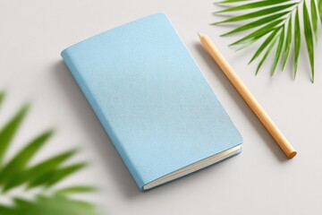 Poster - flat lay of passport single ticket pen and notebook on light surface with space around