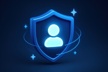 Fototapete - Data Security: A luminescent shield protects a simplified human figure, symbolizing the safeguarding of personal information within a sleek, futuristic design.