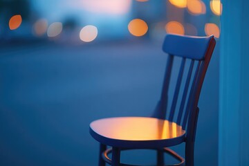Aufkleber - flat photo of café chair and glass lit by single light at midnight clean background and empty space