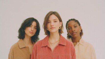Poster - minimalistic evening look with diverse models against clean background