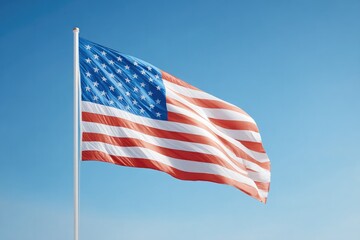 Poster - remembering patriot day with american flag gently waving in breeze against clear blue sky