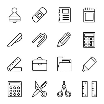 Vector set of school and office icons, perfect for business, web, and mobile interface design, featuring symbols for internet, phone, calendar, document, and network