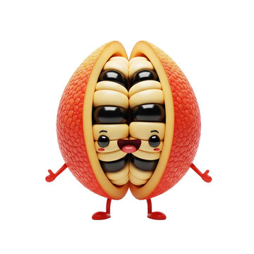 Delightful Smiling Fruit Character Joyful Red Orange Segments Adorable3DCartoon Happy Expression Cheerful Vibrant Colors Cute Design Appealing Visuals