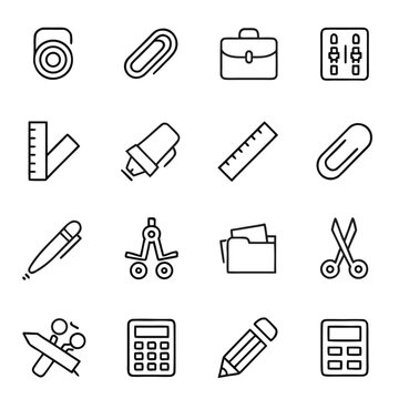 This vector set features essential office icons for business communication, including web, mobile, document, mail, and computer symbols
